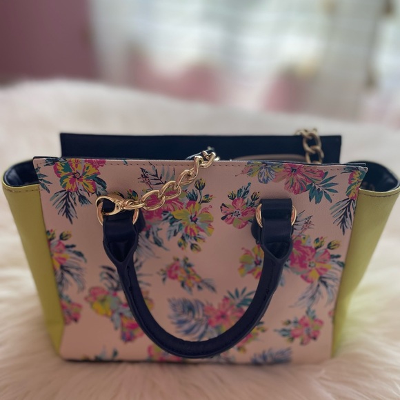 Betsey Johnson Blue, White, Yellow & Pink Tropical Purse w/ Removable Straps - Picture 8 of 16